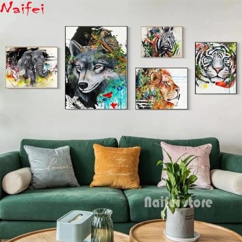 Animal Abstract Mural 5D DIY Diamond Painting Graffiti Tiger Lion Elephant Full Drill Diamond Embroidery Cross Stitch Home Decor