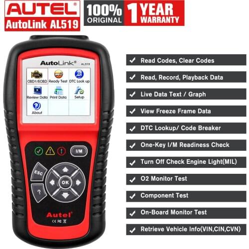 Autel AutoLink AL519 OBD2 Scanner Car Diagnostic Tool OBDII Auto Scanner Code Reader Scanner Better Than elm 327 v1.5