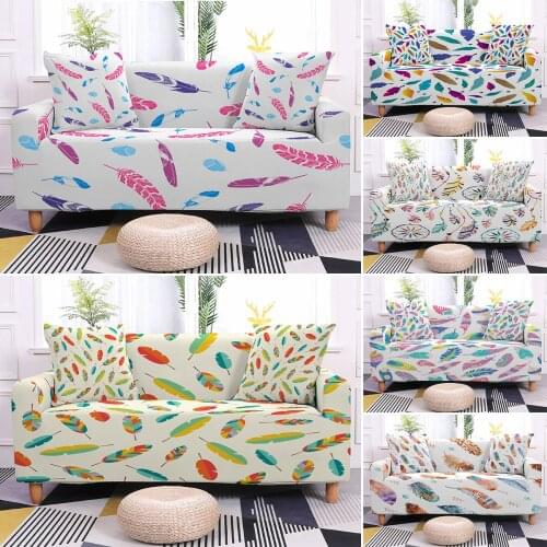 Feather Pattern Sofa Cover Elastic Sofa Cover for Living Room L-shape Couch Protector Furniture Dustproof Covers 1/2/3/4 Seater