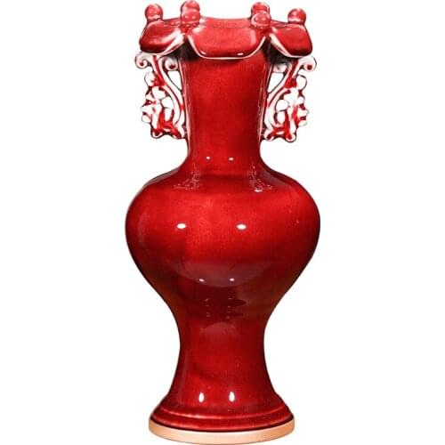 Jingdezhen ceramics Jun porcelain antique vases furnishings decorative arts and crafts double ears lotus leaf mouth vases