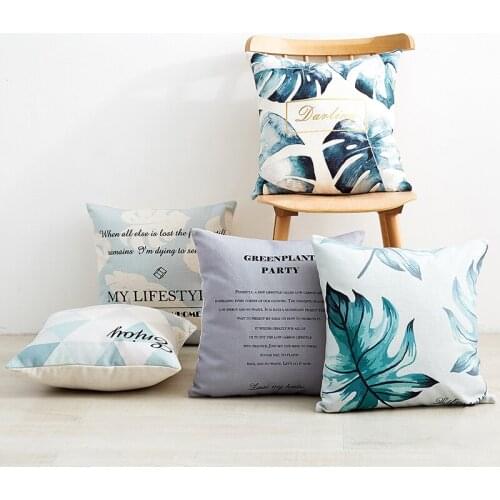 Decorative cushion cover/Ins Watercolor leaves Geometry Simple cotton pillow/Wholesale and retail cushions/Marine style waist