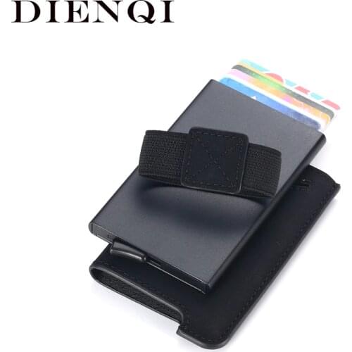 DIENQI New RFID Blocking Men Credit Card Holder Minimalist Wallet Passes Metal Leather Card Bag Male Slim Bank Cardholder Purse