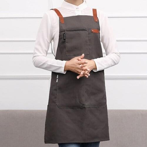 2pcs Canvas Apron PU Cotton Straps Barista Baker Bartender Waitstaff Pastry Chef Uniform Restaurant Bistro Culinary WorkWear D49