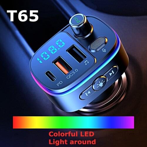 Bluetooth 5.0 FM Transmitter Car MP3 Player LED Ambient Light Wireless FM transmiter with navigation Fast Charger U Disk play