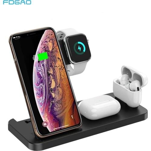 15W Fast Qi Induction Wireless Charger For iPhone 12 11 XR XS 8 Samsung S21 S20 4 in 1 Charging Station For Apple Watch Airpods