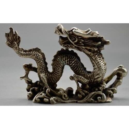 Exquisite Old Chinese Handwork Tibetan Silver Dragon Play Bead Statue