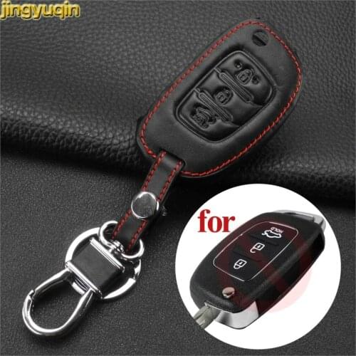 Jingyuqin 3 Buttons Leather Car Key Case Key Cover Wallet for Hyundai Creta ix25 15-17 Car Accessories