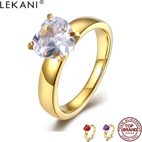 LEKANI Rings for Women Romantic Heart Shape 316L Stainless Steel Ring Inlaid Big 5A Cubic Zirconia Noble Simple Fashion Jewelry