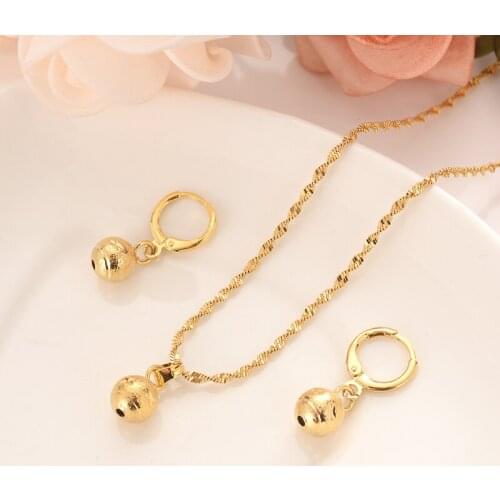 Small Round Ball Pendant Necklace chain Earrings sets Jewelry Gold Color cute Bead Necklaces sets for women girls PNG jewelry