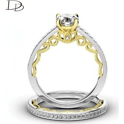DODO Vintage Gold Pattern Ring 6Mm AAA Cubic Zircon 2Pcs Set Rings For Women Luxury Princess Queen Jewelry Accessories Ra0130