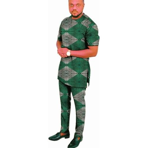 African clothing mens print set short sleeve shirt with trouser Ankara fashion pant sets customize wedding male formal outfits