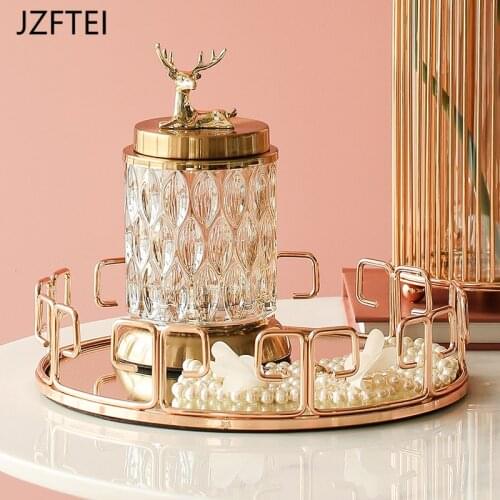 Round Compartment Gold Retro Luxury Mirror Skin Care Products Jewelry Storage Tablet Bad Storage Tablet Modern Decoration Board