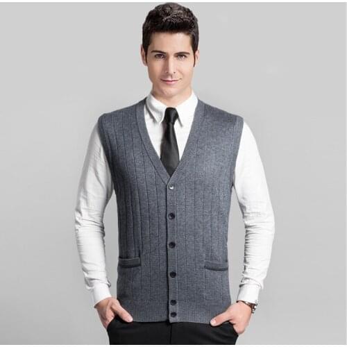 High Quality Fashion Mens V-neck Solid Color Sweater Vest Cardigan With Buttons