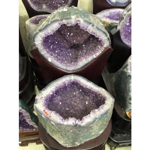 Natural amethyst hole decoration degaussing purification treasure pot Fengshui stone town house money bag