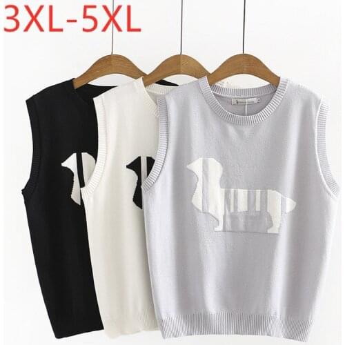 New 2021 Ladies Autumn Winter Plus Size Knit Shirt For Women Large Sleeveless White Black Short Sweater Vest 3XL 4XL 5XL