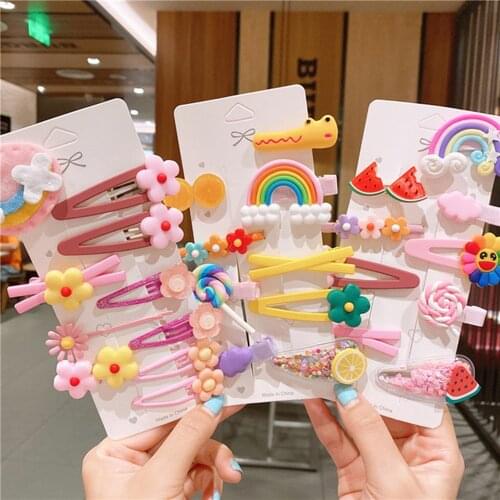 New Baby Hair Accessories Bangs Clip Girls Hairpin Head Jewelry Clip Fruit Rainbow Flower Card Paper Set Childrens Hair Clip
