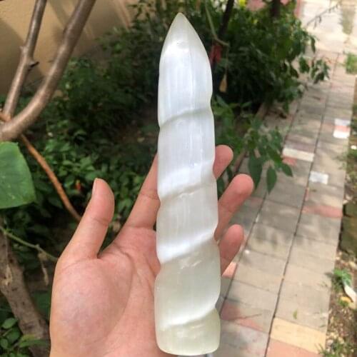 Selenite polished Spiral rod natural stone mineral crystals quartz gemstones feng shui home decoration