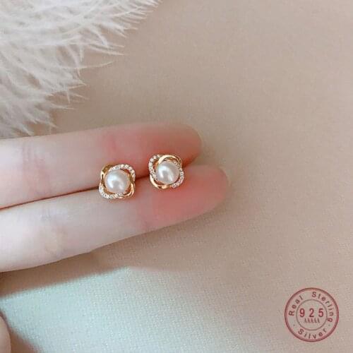 HI MAN Korea INS Exquisite Crystal Pearl S925 Sterling Silver Stud Earrings Women Noble Elegant Birthday Gift Jewelry
