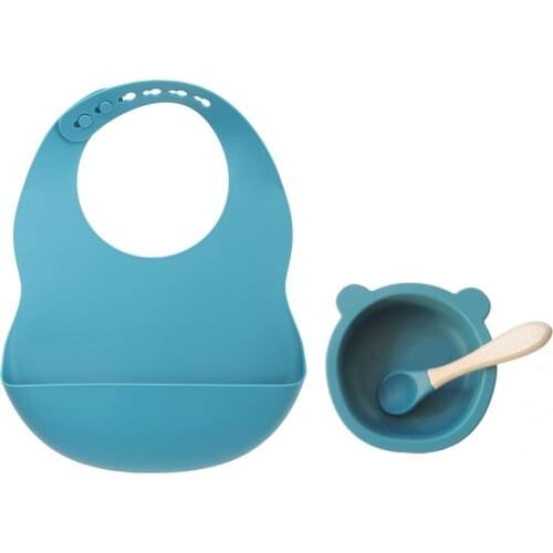 Silicone Feeding Plate Baby Cartoon Tableware With Colorful Bib Non-Slip Suction Bowl Food Grade Silicone Toldder Infant Dish