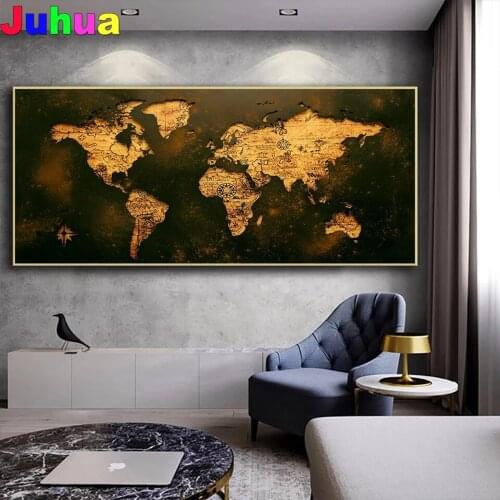 Vintage golden world map diy Diamond Painting Full square/Round Drill diamond embroidery mosaic art home decor drop shppng