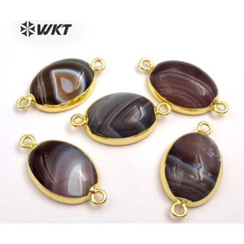 WT-C252 Wholesale natural stone connectors double hook pendants persian gray stone egg shape connectors for bracelet making