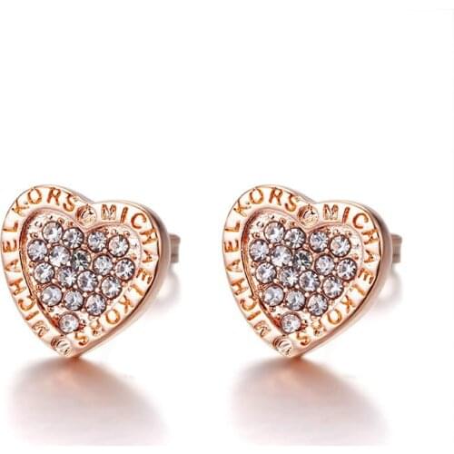 YuanS Heart Earrings womens jewelry 925 fashion womens Gold Pink Wedding Earrings gifts