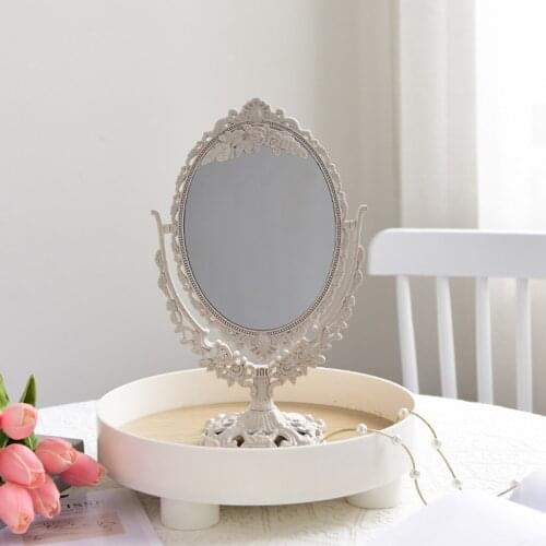Retro Vanity Mirror, Dressing Table Makeup Mirror Oval 360° Swivel Mirror, Bathroom Desktop Dressing Table Mirror Decor
