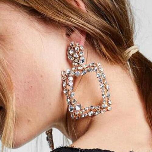 Big Full Crystal Stud Earrings Geometric Square Vintage White Red Green Blue Black Zircon Earrings For Women Earing Jewelry A164