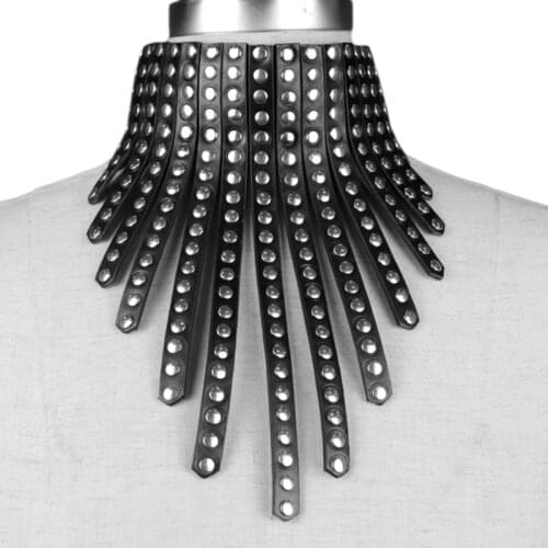 B.CYQZ Trendy Sexy Punk Gothic Leather And Metal Choker Necklace Vintage Charm Round Collar Necklaces Women Gift