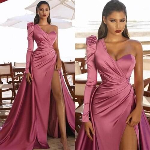 Prom Dresses Dubai Arabic Long Sleeve Formal Dress High Side Split Celebrity Robe
