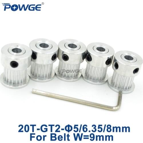 POWGE 5pcs 20 teeth 2MGT 2GT Timing Pulley Bore 5/6/6.35/ 8mm for width 9mm 2GT open synchronous Belt Small Backlash 20Teeth 20T