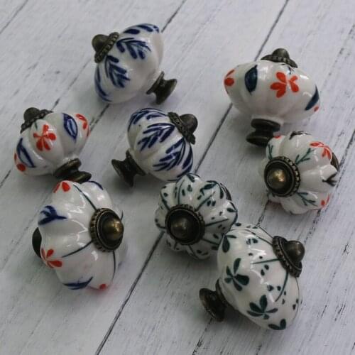 1pc Hand Painted Vintage Ceramic Door Knob Cupboard Cabinet Bin Drawer Dresser Pulls Handle Knob Furniture Hardware