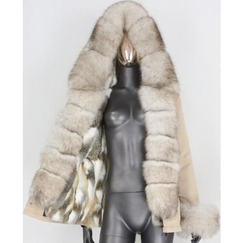 2021 Waterproof Parka Real Rabbit Fur Coat Natural Fox Raccoon Fur Collar Winter Jacket Women Outerwear Detachable Warm