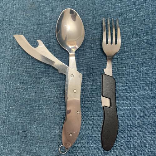 3 in1 Outdoor Tableware Folding Fork Spoon Stainless Steel Multi-function Camping Hiking Travel Picnic Accessories