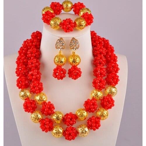 African Beads Opaque Red Jewelry Set Nigerian Beads Necklace Sets