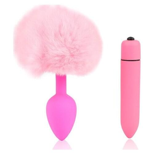 Rabbit Tail Anal Plugs 10 Frequency Vibrating Bullet Vibrator Butt plug Anal Dilator Clitoris Prostate Massager Erotic Sex Toys