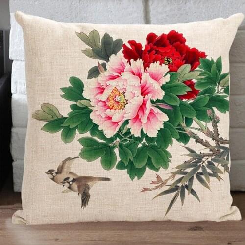 Free shipping/classic fashion simple Chinese peony cotton pillowcases 45 * 45 no core