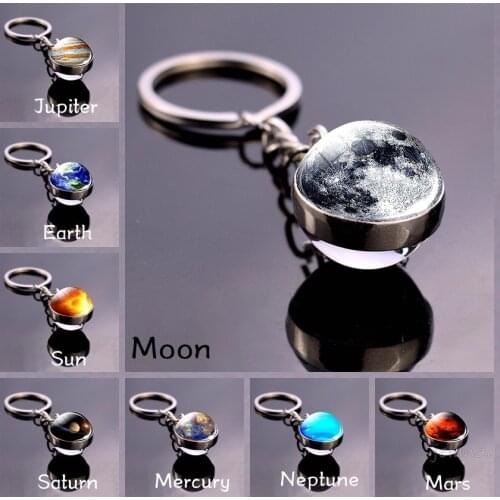 Solar System Planet Keyring Galaxy Nebula Space Keychain Moon Earth Sun Mars Art Picture Double Side Glass Ball Car Key Chain