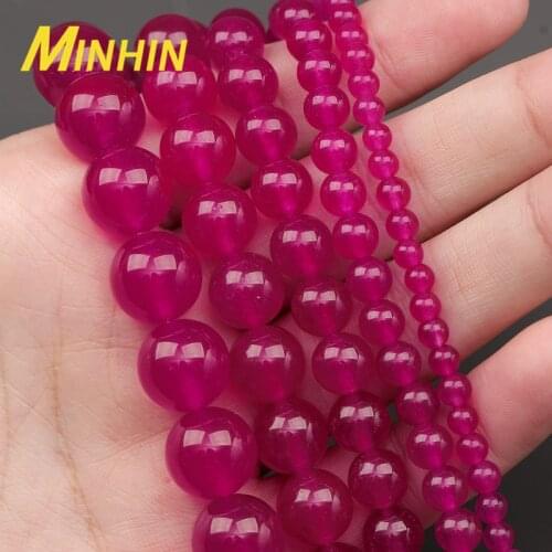 MINHIN Fuchsia Chalcedony Jades Stone Beads For Jewelry Making Handmade DIY Earrings Bracelet Charms 4/6/8/10/12MM Loose Beads