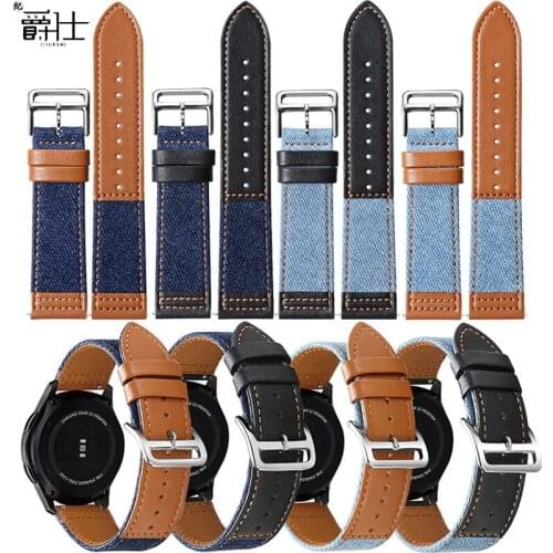 Quick Release Demin Canvas +Cow Leather Strap 22mm Retro Bracelet Suitable For Samsung Galaxy Watch3 active2