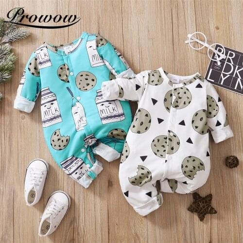 Prowow 0-18M Baby Boys Clothes Cake Printing Newborns Jumpsuits For Kids Toddlers Baby Overalls Long Sleeve Boys Babys Rompers
