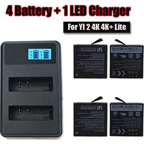 For Xiaomi Yi 2 4K plus AZ16-1 battery+ LCD USB Dual Charger For Xiaoyi 4K Lite Action Camera II 1400mAh 3.85V Battery