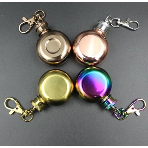 28ml Stainless Steel Hip Flask with Keychains Leak-proof Travel Bottle Wine Flask Portable round hip flask keychain