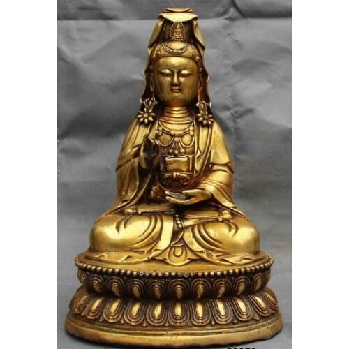 Chinese Fane Copper Bronze Gild Guan Yin Kwan-yin Boddhisattva Goddess Statue