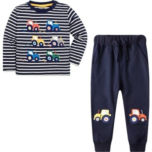 Cotton Cars Print Boys Clothes Sets Stripes T shirt Trousers Outfits Children Clothing Sets Boys Tshirts Bottoms Kids Suits Set