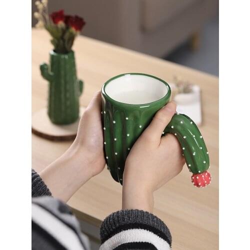 Creativity Cactus Mug With Spoon and Lid Cute Milk Coffee Cup Personality Home Decoration Gift for Friend and Family