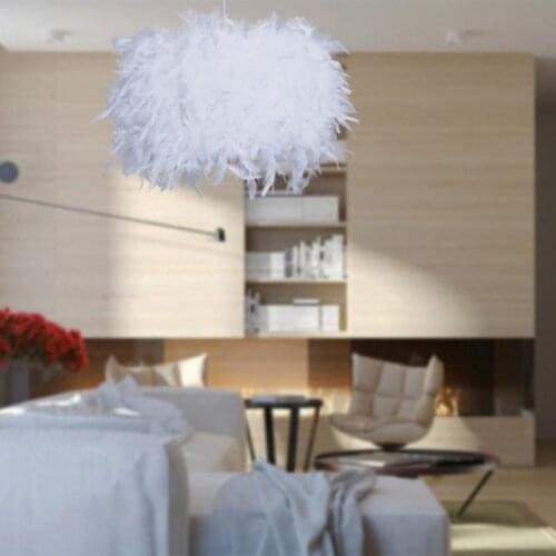 Feather Chandelier Goose Feather Lamp Holder Fairy Hanging Light Simple Straight-tube Paint Chandelier Home Dining Accessories