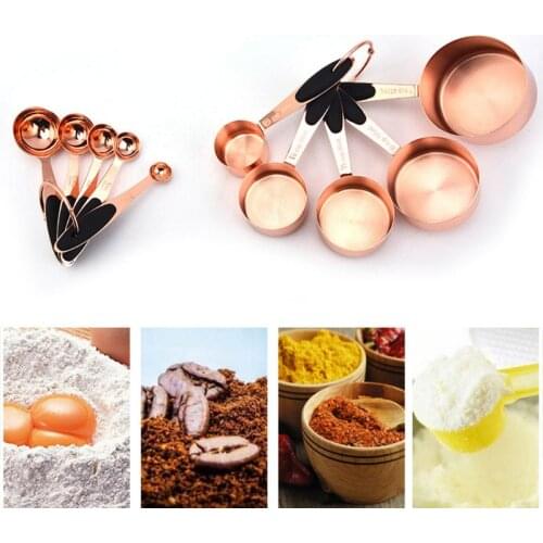 1set Rose Gold Measuring Spoon Baking Tools DIY Cake Dessert Bread Measuring Cup Stainless Steel Measurement Scoop OK 1147