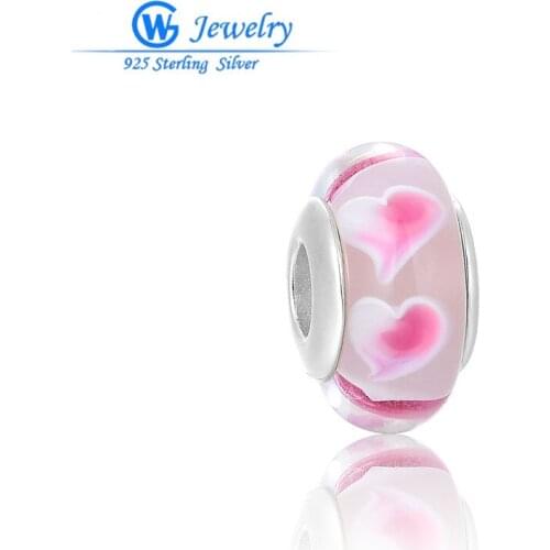 GW Fashion Jewelry Murano 925 Silver Heart Love Charms Fits Necklace Bracelet Bangle Beads Diy Women Jewelry 5105H20