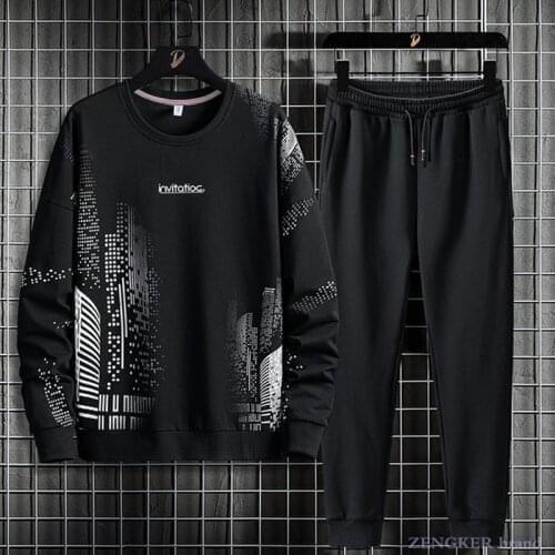 Mens spring sweater suit plus size long-sleeved sports leisure two-piece oversized mens fashion clothing trends joggers set